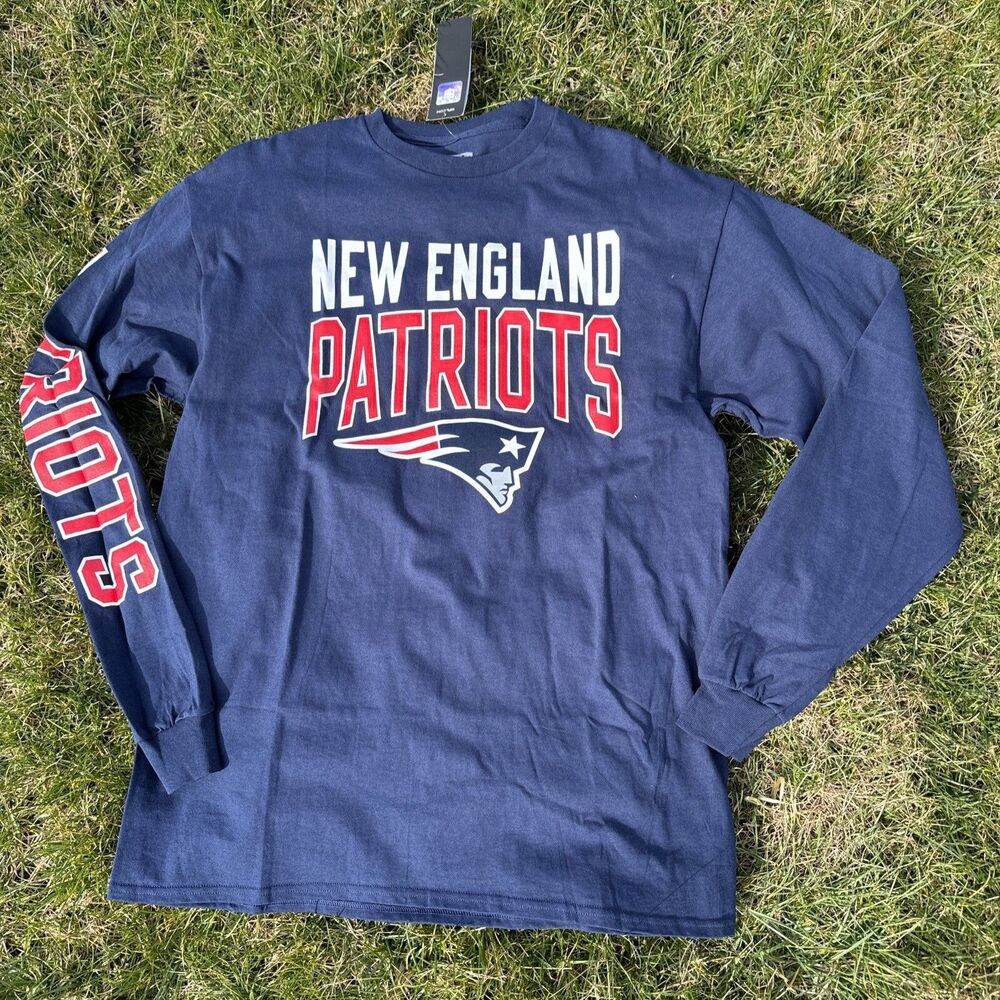 NWT New England Patriots Blue Junk Food Long Sleeve T-Shirt Mens L New With Tags